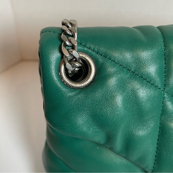 Saint Laurent Lambskin Quilted Small Loulou Puffer Chain Satchel Green Field - Picture 4 of 16